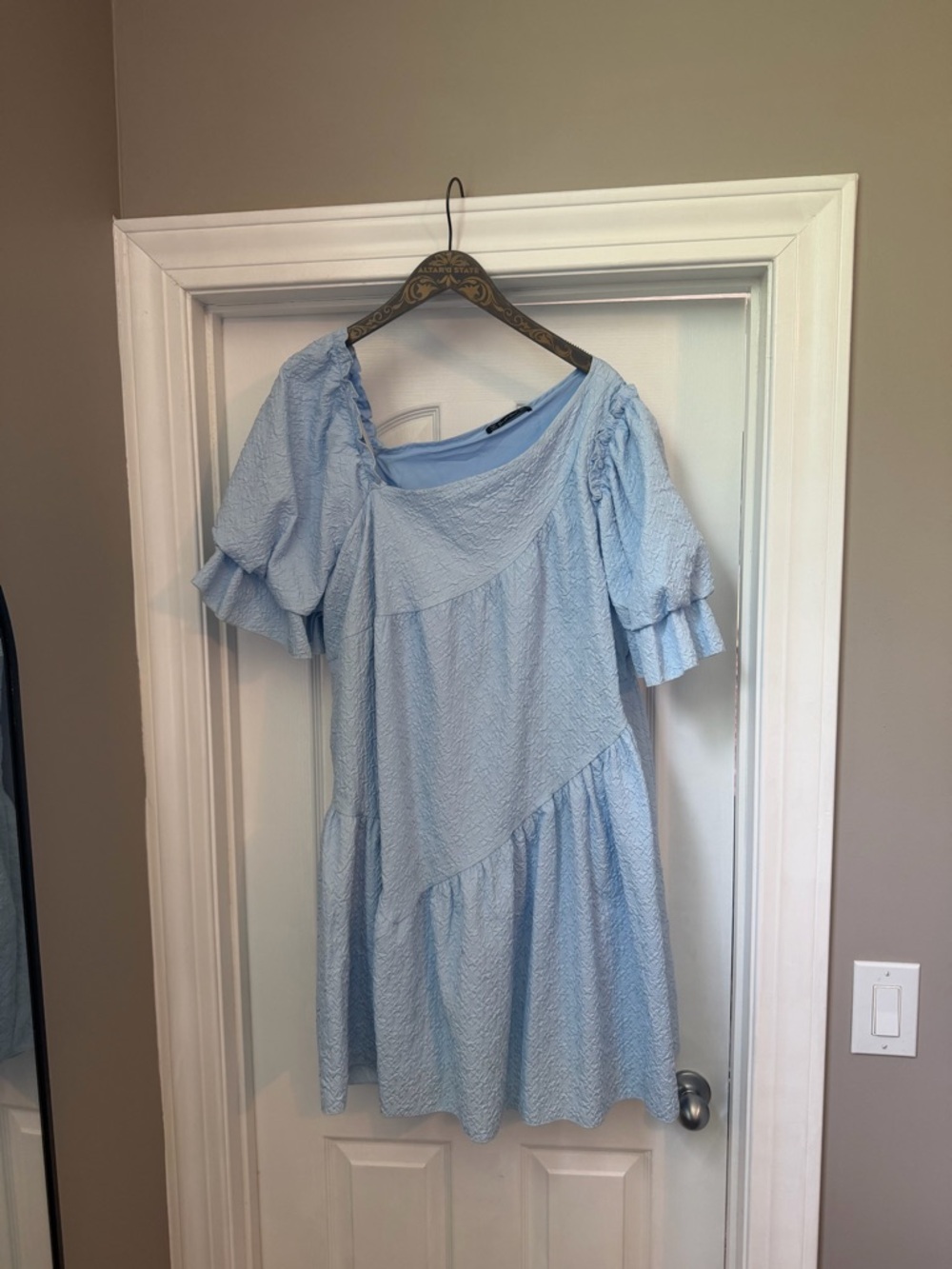 Simplee Apparel Light Blue Puff Sleeve Mini Dress